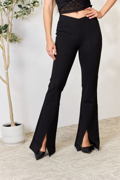 Kancan V-Waistband Slit Flare Pants – Simply Monroe Style