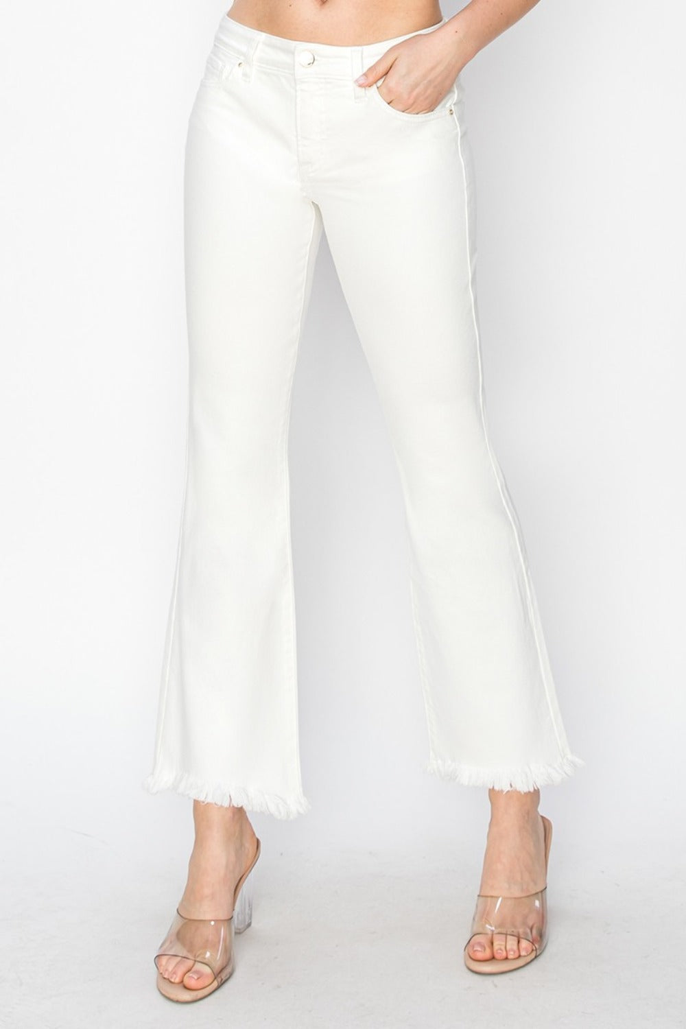 RISEN Full Size Tummy Control Crop Flare Step Hem Pants