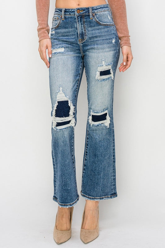 Risen Full Size High Rise Distressed Ankle Flare Jeans