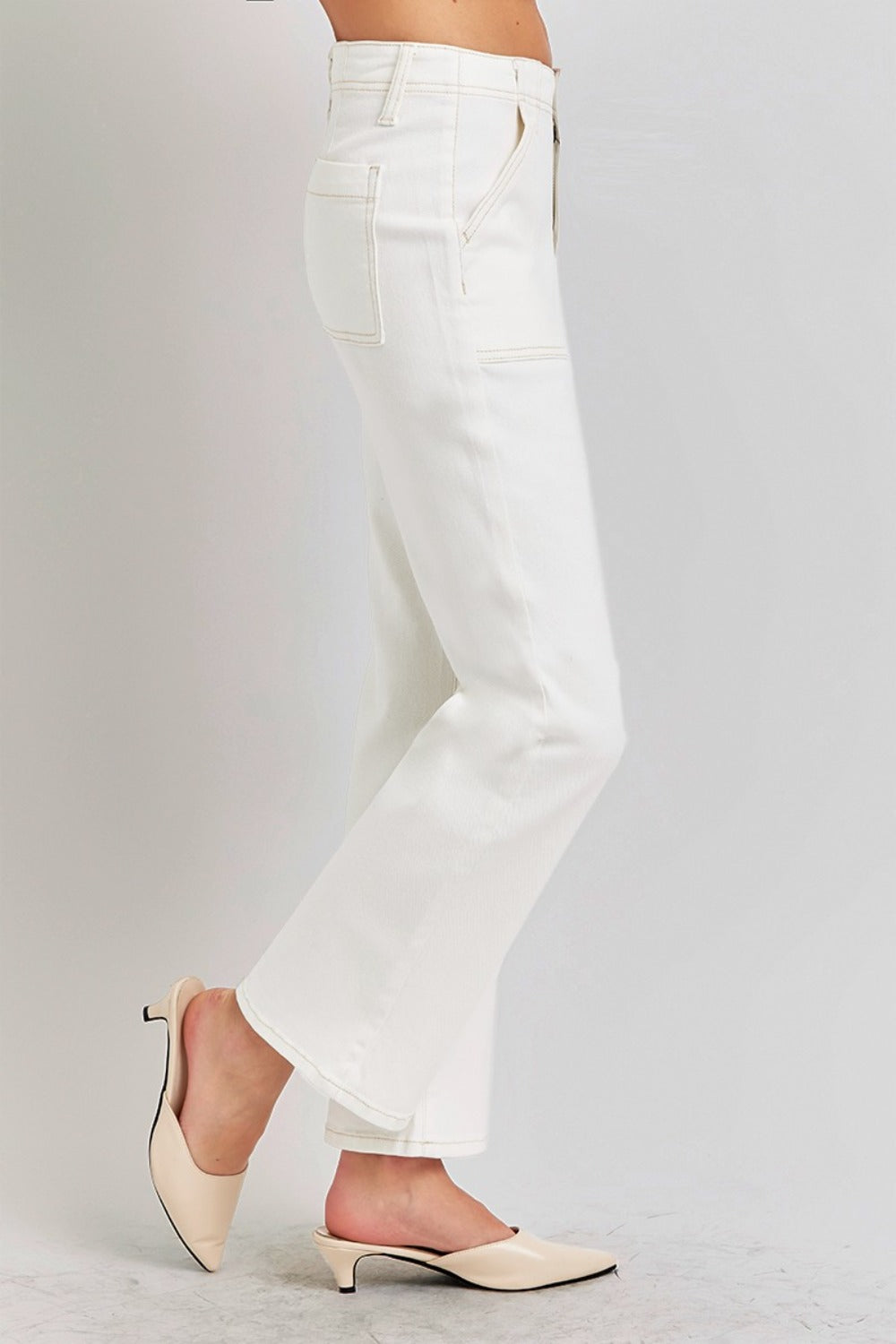 RISEN High Rise Ankle Flare Jeans with Patch Pockets