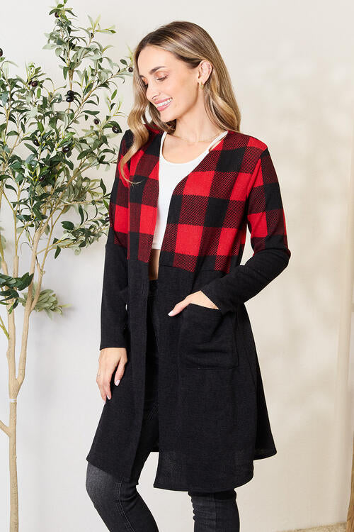 Heimish Full Size Plaid Open Front Cardigan