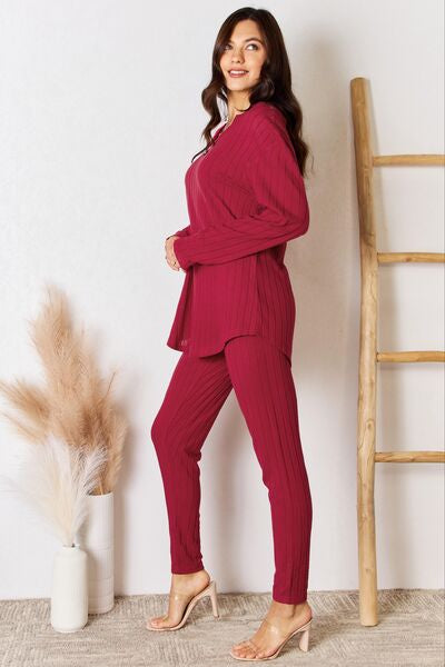 Basic Bae Full Size Notched Long Sleeve Top and Pants Set