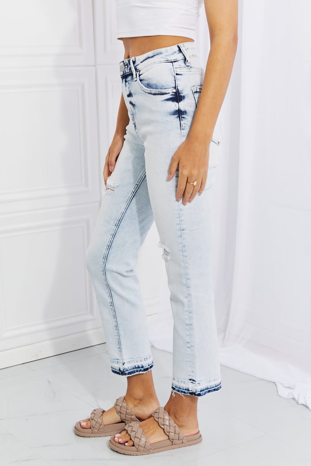 RISEN Full Size Camille Acid Wash Crop Straight Jeans