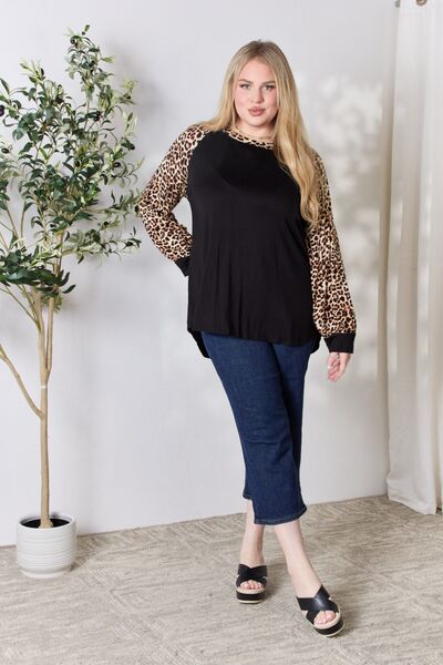 Celeste Full Size Leopard Round Neck Long Sleeve T-Shirt