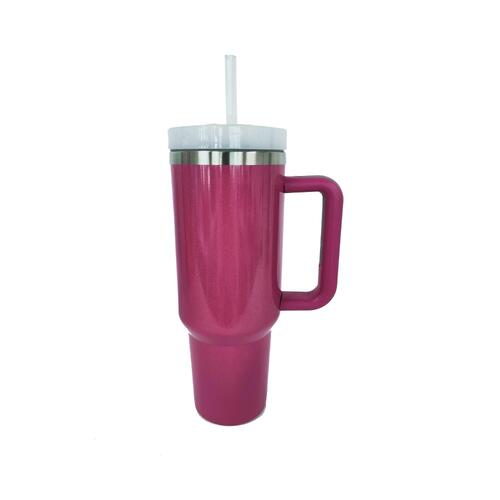 Stainless Steel Tumbler with Handle and Straw in 4 Color Choices