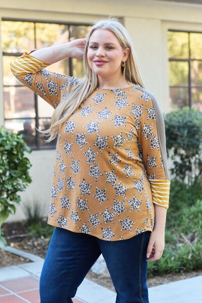 Celeste Design Full Size Leopard Star Contrast Top