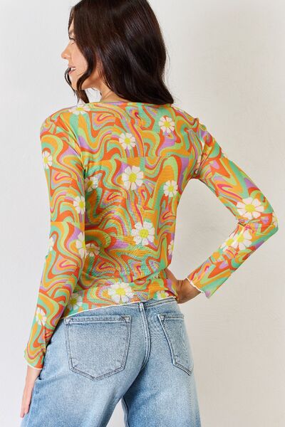 J.NNA Groovy Swirl Long Sleeve Mesh Top